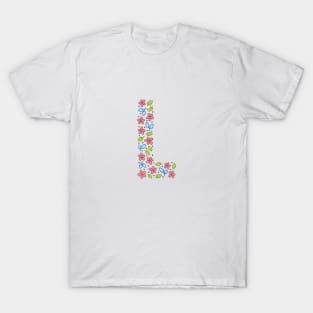 Floral Monogram Letter L - pink and blue T-Shirt